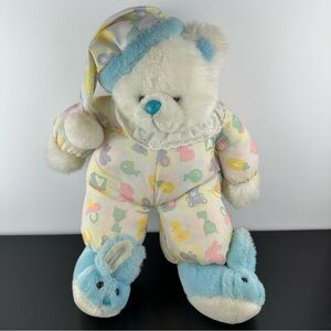 Interpur White Bedtime Teddy Bear 17” ABC Blocks Pyjamas Blue Bunny Slippers